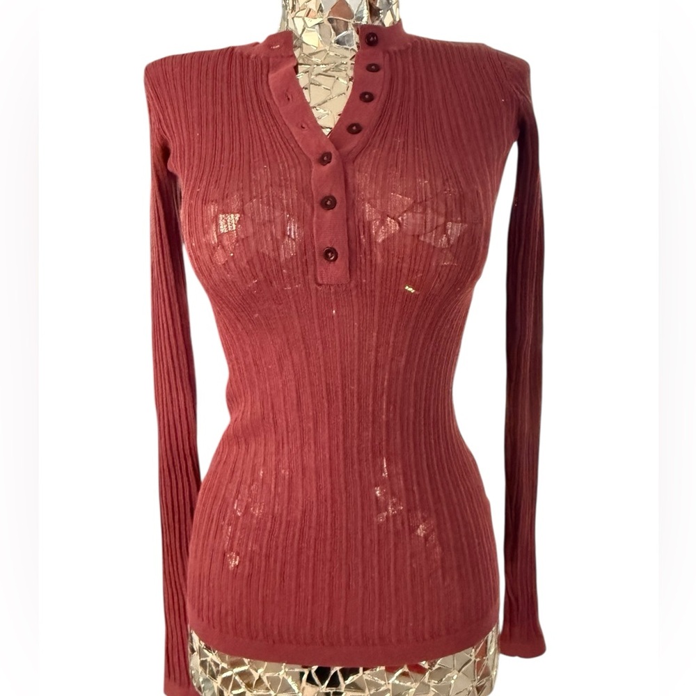 NWT SKIMS  Sheer Knit Button Down Ribbed Top